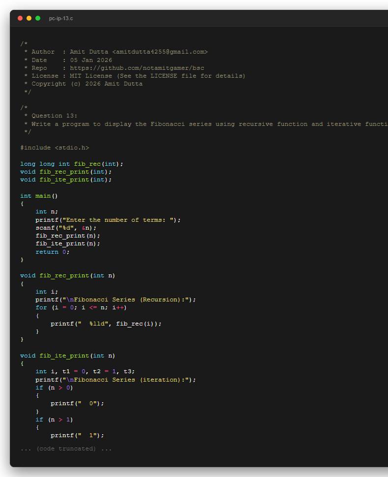 Question 13: Write a program to display the Fibonacci series using recursive function and iterative function.